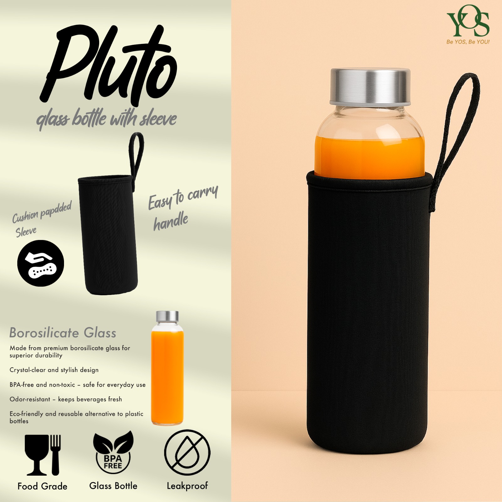 Pluto Glass Bottle with Sleeve